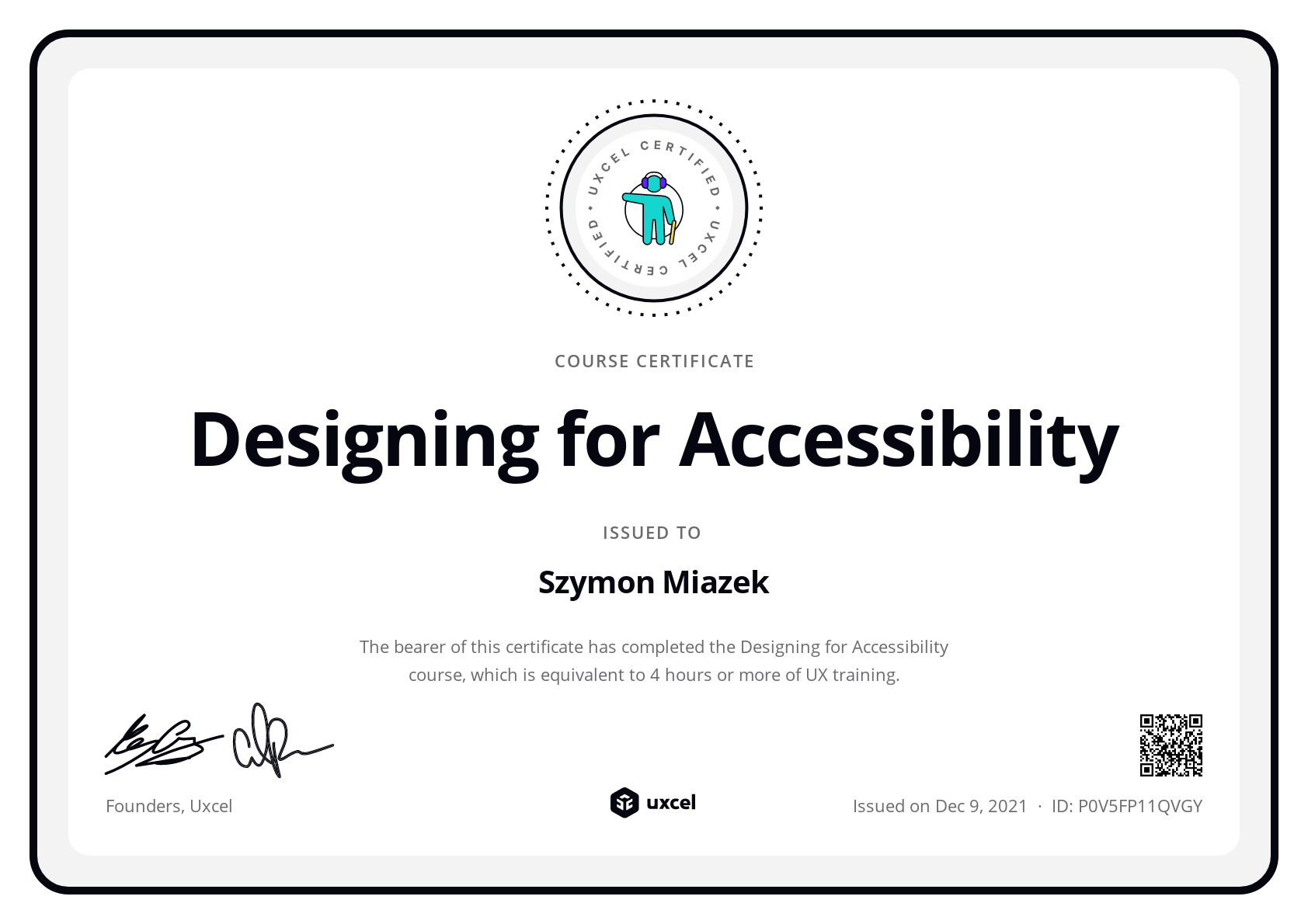 Szymon Miazek's certificate